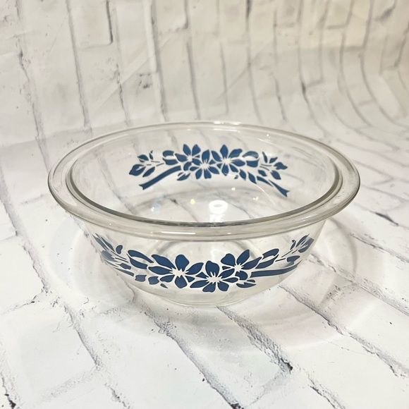 Pyrex Other - Pyrex Corning NY USA glass mixing bowl blue ribbons and flowers pattern